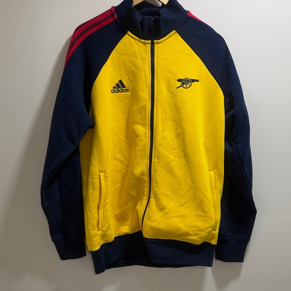 Adidas Arsenal Men's Large Bold Yellow and Navy Bomber Jacket